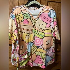 Colorful print scrub tops, lot of 5, 2x